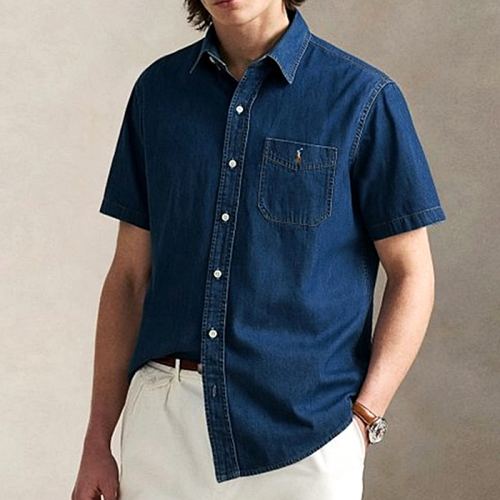 랄프로렌 polo ralphlauren 로고 데님 반팔 셔츠