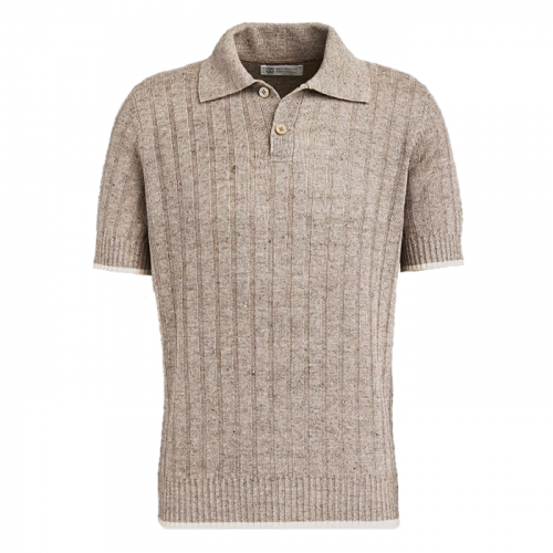 BRUNELLO CUCINELLI 와이드리브드 리넨코튼 숏슬리브 폴로