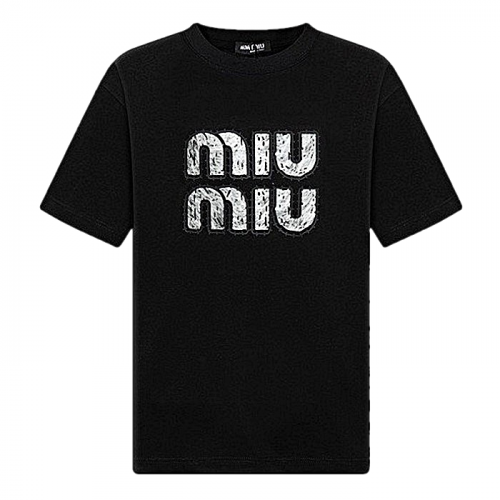 미우 MIUMIU 펜스 로고드 티셔츠