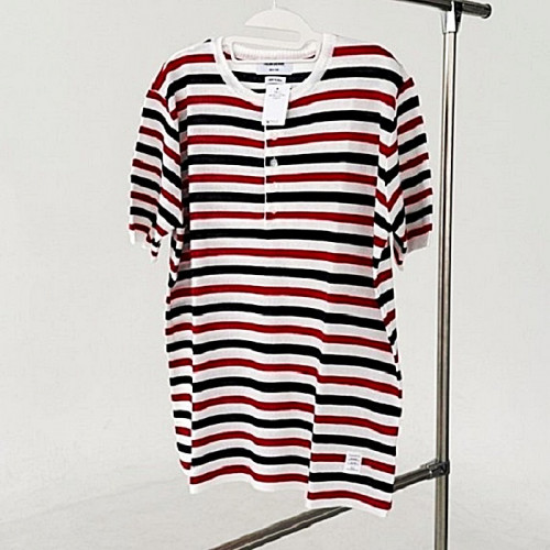 THOM BROWNE 단가라 리넨저지 라운드 티셔츠