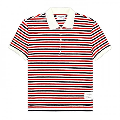 THOM BROWNE 단가라 리넨 저지 카라 티셔츠