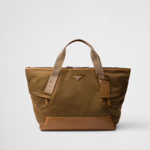 리나일론 및 가죽 더플백 - 코르크 베이지