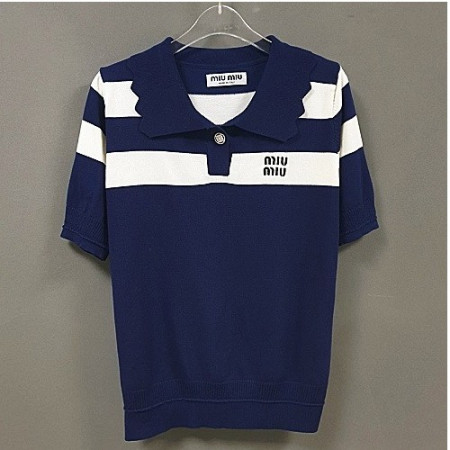 Miumiu 보석 카라 반팔 니트
