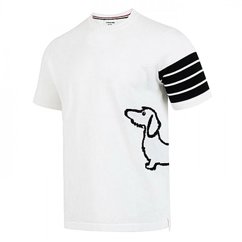 THOM BROWNE 4바 도그자수 라운드 니트 반팔