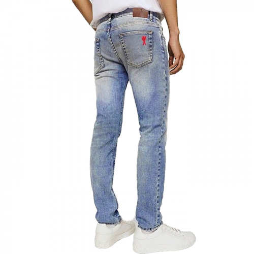 AMI 드 꾀흐 레터링 데미지 워싱 슬림진