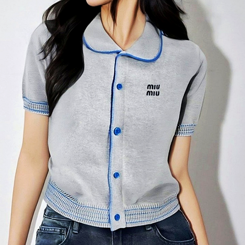 미우 MIUMIU 라인 반팔 니트 셔츠