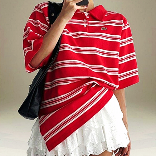 라코스테 LACOSTE 숄더캡 단가라 반팔