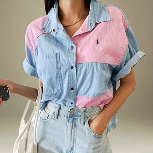 랄프로렌 polo ralphlauren 스퀘어배색 반팔셔츠