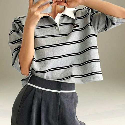 미우 MIUMIU  초크 카라 티셔츠
