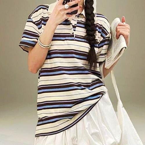 미우 MIUMIU 멀티단가라 반팔 티셔츠