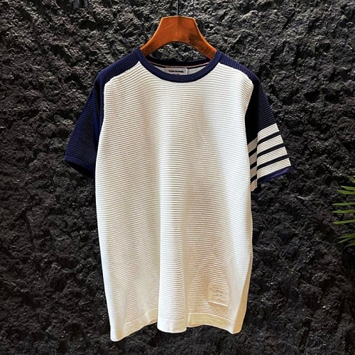 THOM BROWNE 투톤배색 4선완장 티셔츠