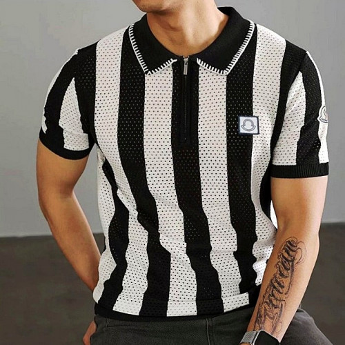 MONCLER 로고 스트라이프 반집업 쿨링 메쉬탑