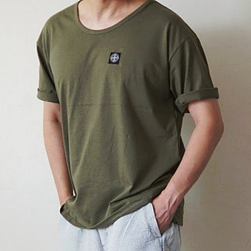 STONE ISLAND 박스U넥 반팔 티셔츠