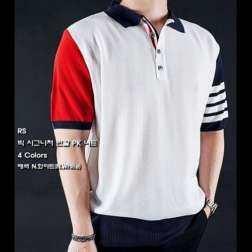 THOM BROWNE 어센틱 사선 반팔 PK 니트