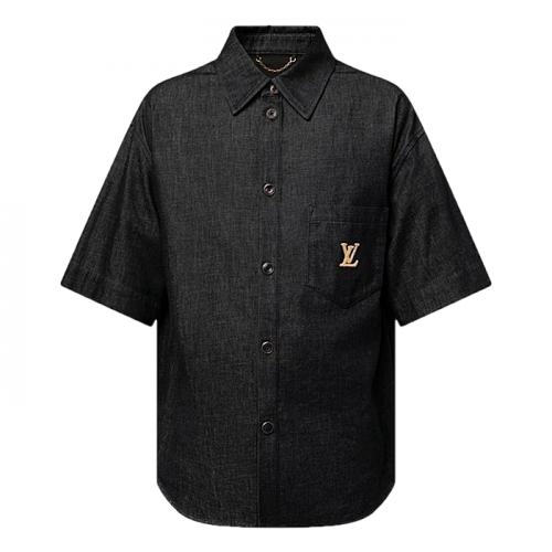 LOUIS VUITTON 라피아로고 샴브레이 숏슬리브 셔츠