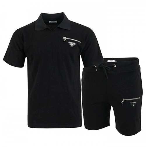 PRADA 오픈카라 지퍼포켓 반팔 & 반바지 셋업