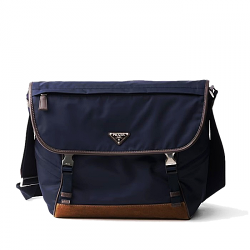 PRADA 라지 리나일론 및 스웨이드 숄더백
