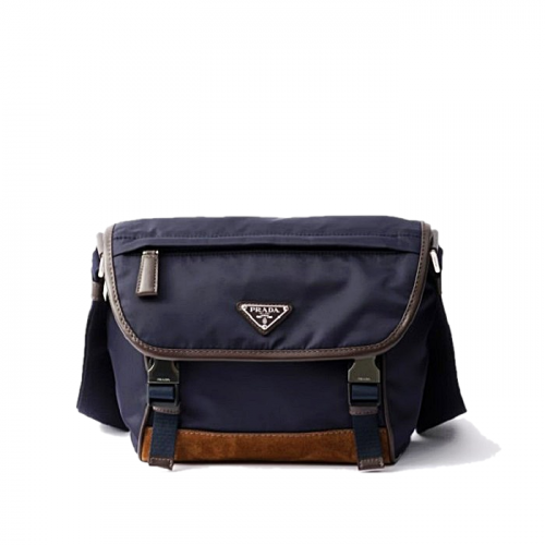 PRADA 미디엄 리나일론 및 가죽 숄더백