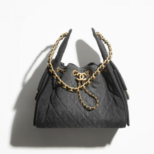 CHANEL 25 스몰 백- 워시드 데님, 골드 메탈  블랙