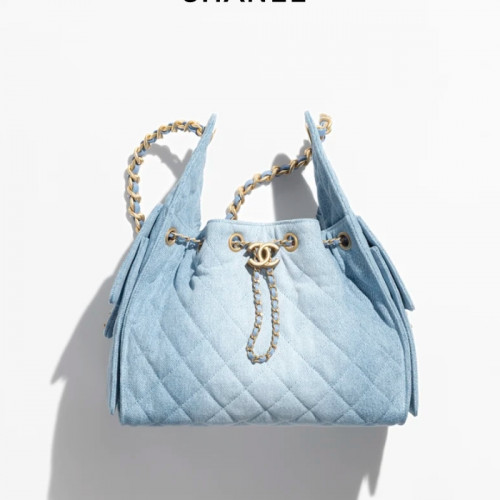 CHANEL 25 스몰 백 - 워시드 데님, 골드 메탈  블루