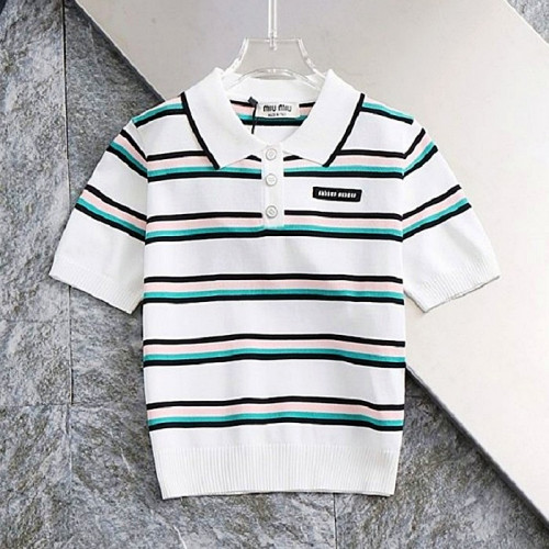 MIUMIU 단가라 패치로고 카라 쿨니트