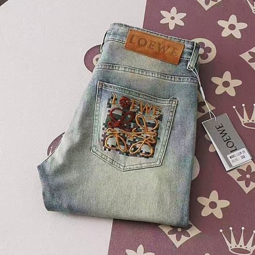 LOEWE 레터링 자수로고 워싱 스판 데님진