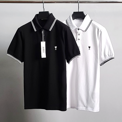 AMI 흑백하트 라인 PK 반팔 카라티