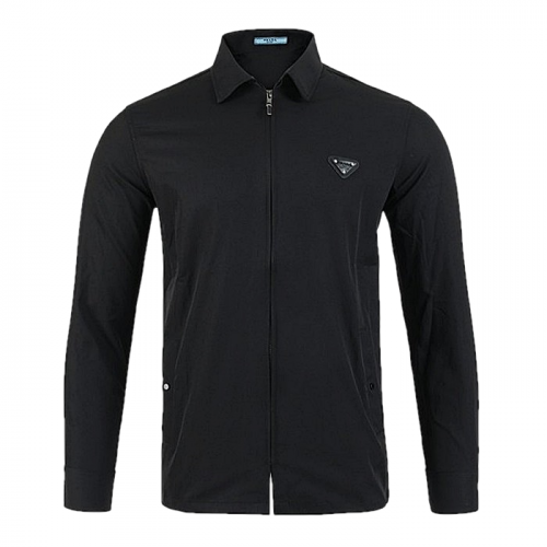 PRADA 클래식 레더 트라이앵글 집업 저지 셔츠