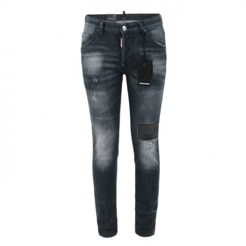 디스퀘*드2 가죽 덧댐 흑청 슬림 일자진