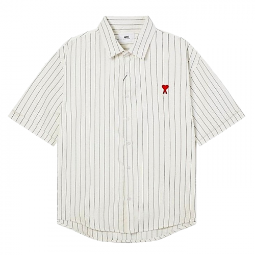 AMI 스몰하트 스트라이프 숏슬리브 셔츠