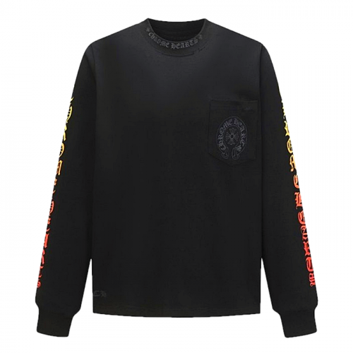 Chrome hearts 넥 스크롤 로고 와플 써멀 티셔츠