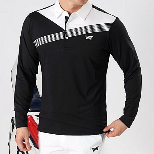 P*G 가슴 배색사선 긴팔 카라티