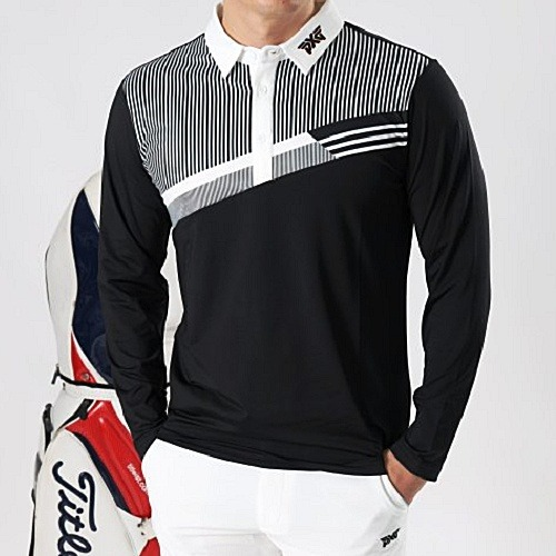 PXG 멀티 스트라이프 넥로고 긴팔