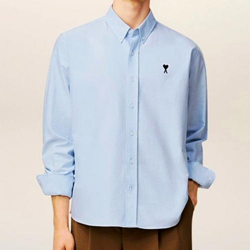 AMI 아미 드 꾀흐 블랙 로고 자수 옥스포드 셔츠