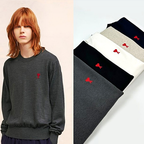 아미 AMI  드 꾀흐 엠브로이더리 크루넥 니트