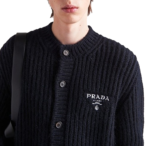 PRADA  플라크 로고 라운드 가디건