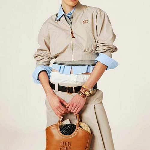 미우 MIUMIU 파나마 코튼 블루종 재킷 & 스커트 SET