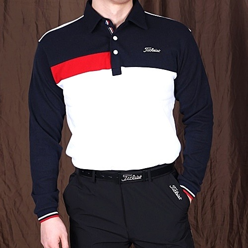 타이틀리*스 가슴 배색 면 카라티