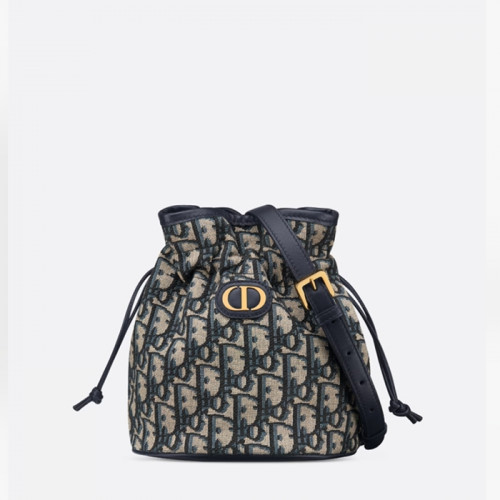 30 Montaigne 드로우스트링 미니 버킷백 - 블루 Dior Oblique 자카드