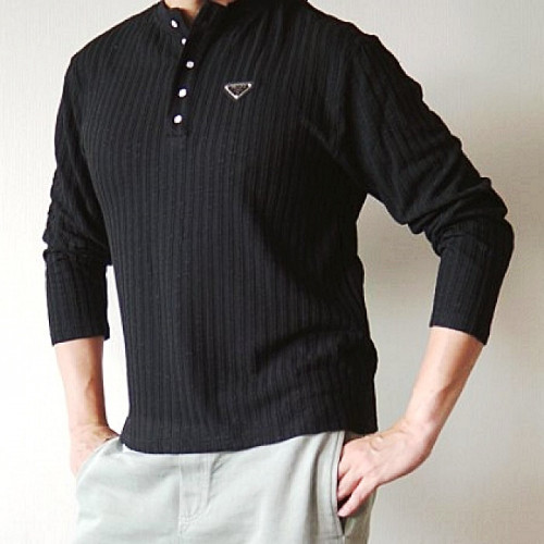 프라다 PRADA 골지 헨리넥 티셔츠