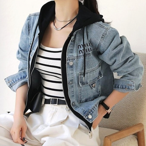 미우 MIUMIU 데님 후드자켓