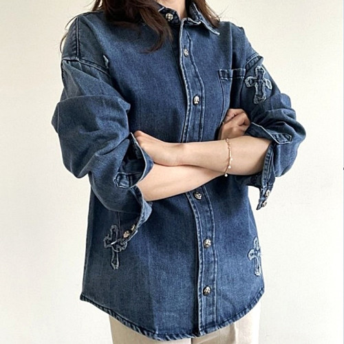 Chrome hearts  십자가 패치 버튼로고 데님셔츠 - 남여공용