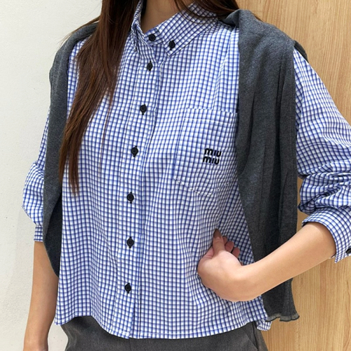 미우미우 MIUMIU 로고 체크 셔츠