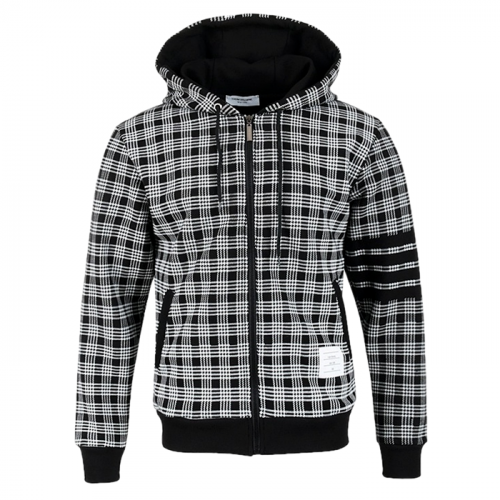 THOM BROWNE 블랙4바 하운드 체크 후드 집업