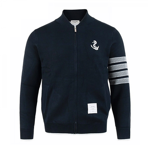 THOM BROWNE 4바 스티치 티핑 앵커 울 니트 집업