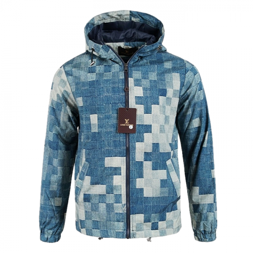 LOUIS VUITTON 블루 체커보드 윈드 자켓