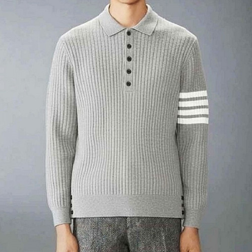 THOM BROWNE 사선 케이블 카라 니트