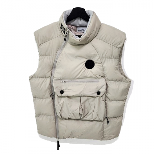 STONE ISLAND 지퍼 포켓 하이넥 패딩 베스트