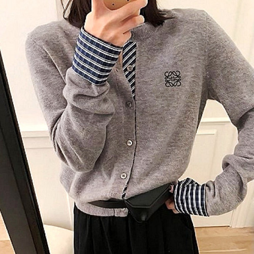 로에베 LOEWE 자수 체크 레이어드 가디건