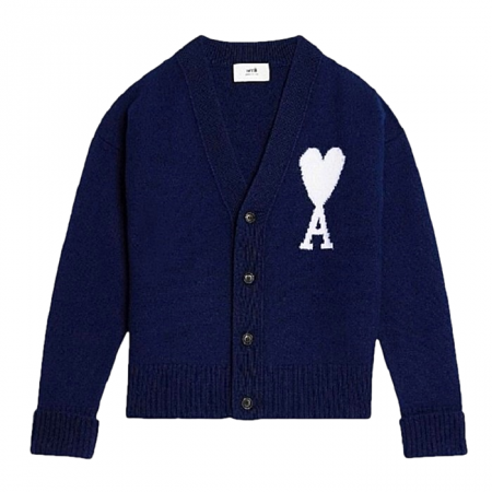 AMI 빅 A하트 로고 브이넥 니트 가디건